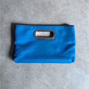 Teal Rectangle Clutch with Silver Handle and removable chain strap 12”x 7”